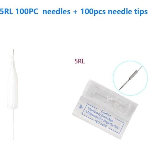 5R (Needles +Tips Each 100pcs ) Professional Permanent Makeup Machine Needles Caps Tattoo Needles Cups For Eyebrow Lips