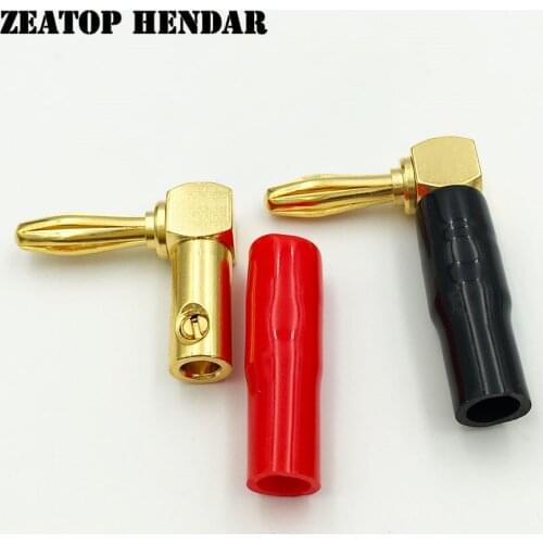 8Pcs Brass L 4mm Banana Plug Connector Red+Black 90 Degree Amplifier Speaker Terminal for Binding Post Banana Socket Connector