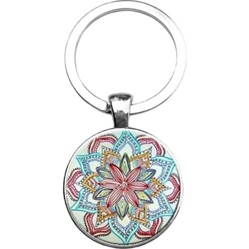 Mandala Key Chain Buddha Yoga Sacred Geometry New Art Keychain Photo Dome In Fashion Glass Pendant Jewelry Keychain For Gifts