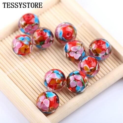 5pcs Transparent Flowers Round Lampwork Beads Plum Pattern Inside Glass Beads For Jewelry Making Necklace Accessories