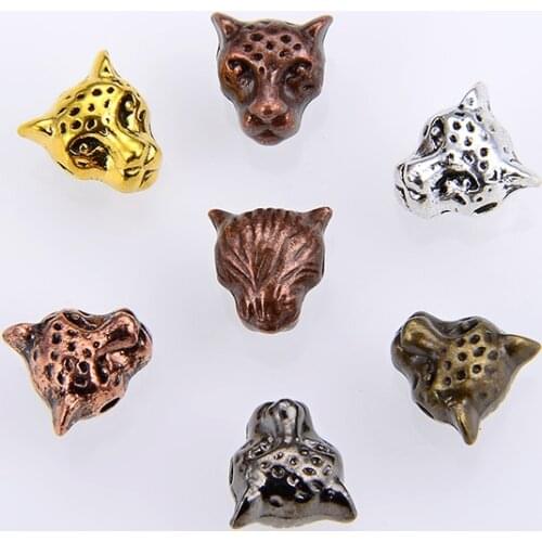 10PCS/ packsge Wholesale Leopard Lion Panther Tiger Head Charm Beads For DIY Natural Stones Beadwork Jewelry Making Metal Beads