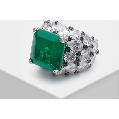 Amorita boutique 925 silver Square water drop full drill fashion ring