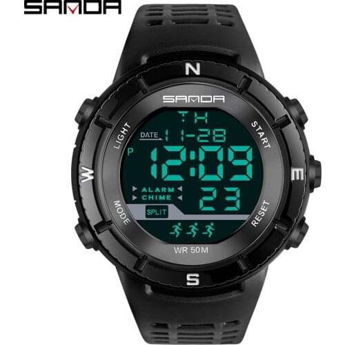 SANDA Fashion Outdoor Sport Watch Men 5Bar Waterproof Digital Watches Male Clock Multifunction Wristwatch Relogio Masculino 386