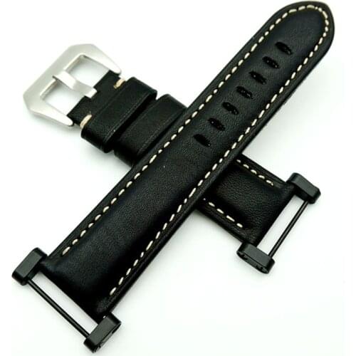 For Suunto Core band Black With Stainless Steel Clasp + Adapter +2Pcs Tool Genuine Leather strap