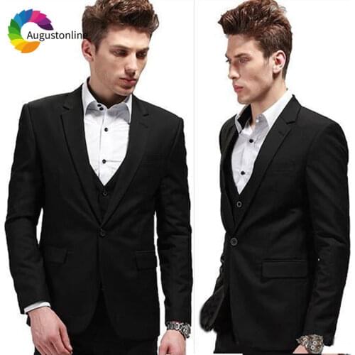 Formal Business Black Men Suits for Wedding Slim Fit Groom Tuxedos Custom Made Best Man Blazers Suit 3 Pieces Jacket Pants Vest