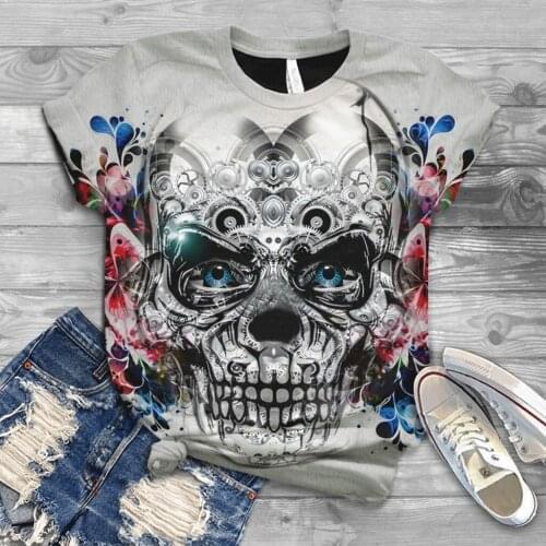 40# Plus Size Harajuku 3d Skull Printed T Shirt Women O-neck Short Sleeve Tshirt Tops Vintage Summer Casual Womens T-shirt