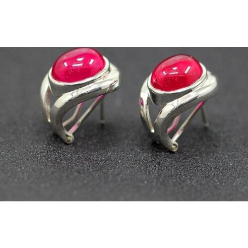 Character silver new fashion fashion ring with the ring of smooth S925 red corundum ear buckle