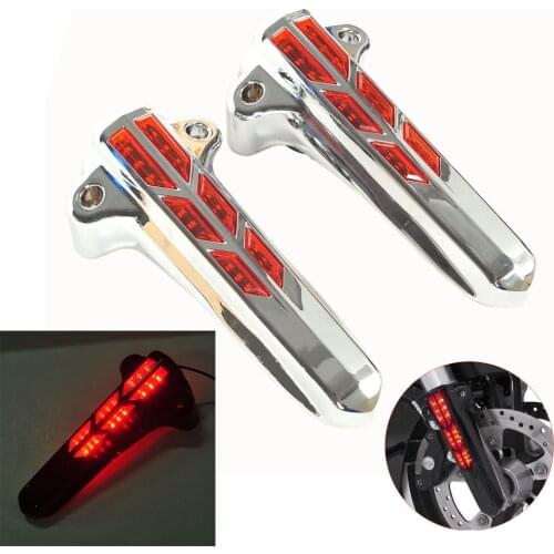Chrome Motorcycle LED Front Lower Fork Leg Covers Red Lens Case for Harley FLHR FLHX FLHT 2014 2015 2016 2017
