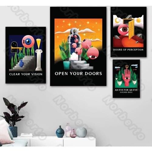 Canvas Painting Posters and Prints Abstract Big Eyes Pink and Red Colors In A Hand for Living Rooms Bedroom Wall Decoration