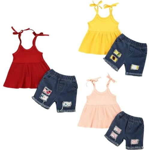 2pcs Toddler Girl Clothes T-Shirt Dress+Jeans Shorts Baby Girls Outfits Set