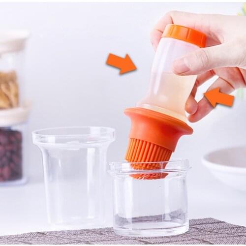 Kitchen Silicone Oil Brush with Lid and Bottle BBQ Grill Can Heat-resistant Basting Barbecue Baking Seasoning Brushes
