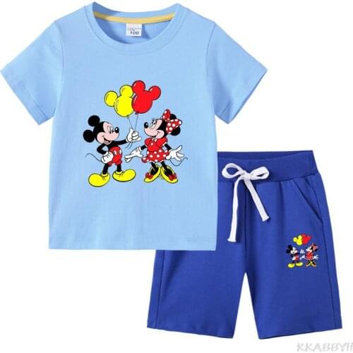 Disney Mickey Minnie Summer Kid T-shirt+shorts 2pcs Baby Toddler Outfit Sport Suit Children Clothing Kids Set Girl TShirt