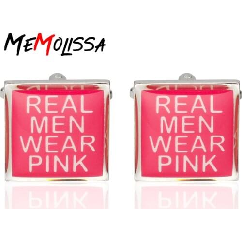 Memolissa New Design Mens Stainless Business Shirt Pink Square Wedding/Party Cufflinks For Mens Tie Accessories TOP Quality