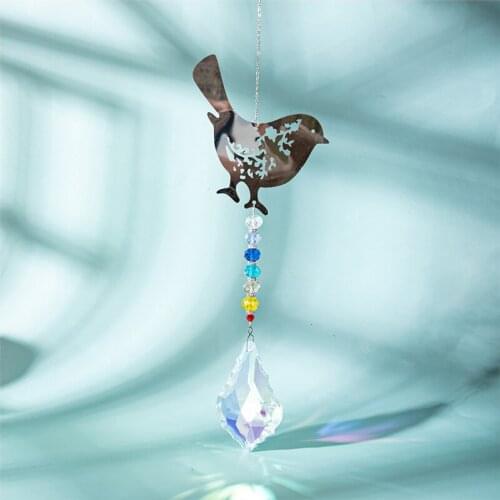 Metal Bird Suncatcher Christmas Hanging Glass Windows Decoration DIY Craft Pendant Prism Chandelier Crystal Parts Bedroom Orname