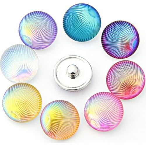 Fashion beauty 10pcs mixed Colorful Round Resin Shell pattern 18MM snap buttons fit snap bracelet snap jewelry wholesale NS0020