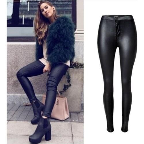 Fashion Plus Size Black Skinny High Waist Pants women Coating faux Leather Pant Pantalon Femme Taille Haute Pantalones Mujer