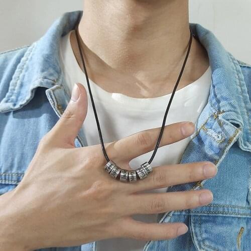 Men Personalized 2/3/4/5/6 Names Beads Necklace Stainless Steel Pendants Custom Family Names Necklaces For Dad Women Gifts