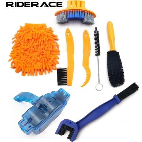 Bicycle Chain Cleaner Scrubber Brushes Kit Tire Brush Gloves Freewheel Hook Portable MTB Mountain Road Bike Cleaning Tool Sets