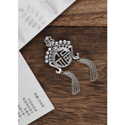 National Standard S925 Silver Retro Fashion Fu Character Tassel Necklace Temperament Pendant