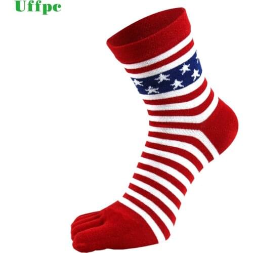 1 Pair Men Summer Cotton Toe Socks Striped Contrast Colorful Patchwork Men Five Finger Socks Free Size Basket New