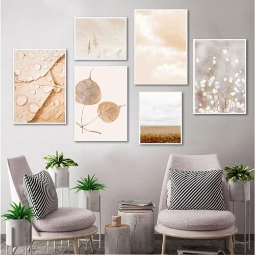 Autumn Plant Beige Feather Landscape Nordic Posters And Prints Wall Art Canvas Painting Wall Pictures For Living Room Home Decor