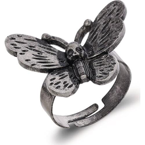 Punk Deaths Head Skull Moth Butterfly Rings Gothic Adjustable Rings Animal Jewelry For Men
