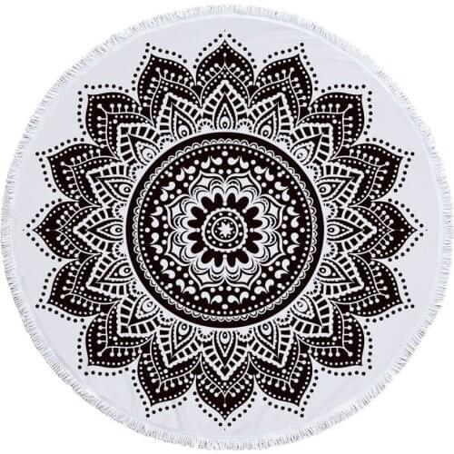 New Hot Sale Microfiber 150cm Geometric Mandala Bohemian Printed Beach Towel With Tassel Yoga Mat Round Beach Blanket