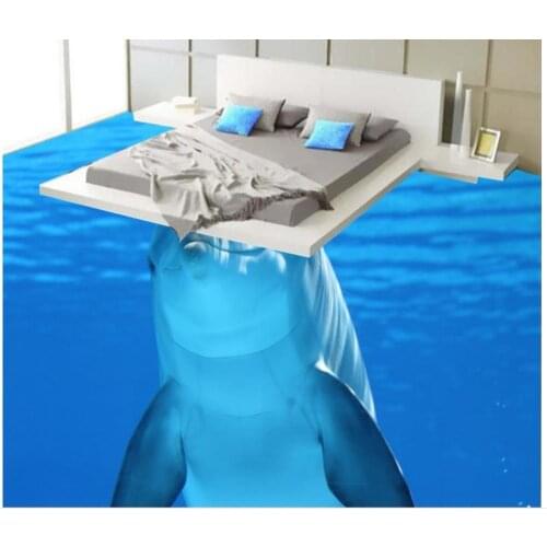 Custom Photo Floor 3D Wallpaper Modern Art Dolphin Ocean Water 3D Floor Tiles Floor Painting Self-adhesive PVC Wallpaper