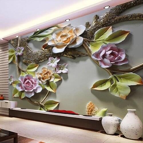 Custom Mural Wallpaper 3D Flower Bird Wall Papers Home Decor Living Room TV Background Wall Decorative Painting Papel De Parede