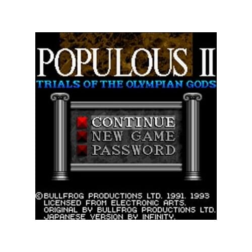 Populous II - Trials of the Olympian Gods NTSC Version 16 Bit 46 Pin Big Gray Game Card For USA Game Players