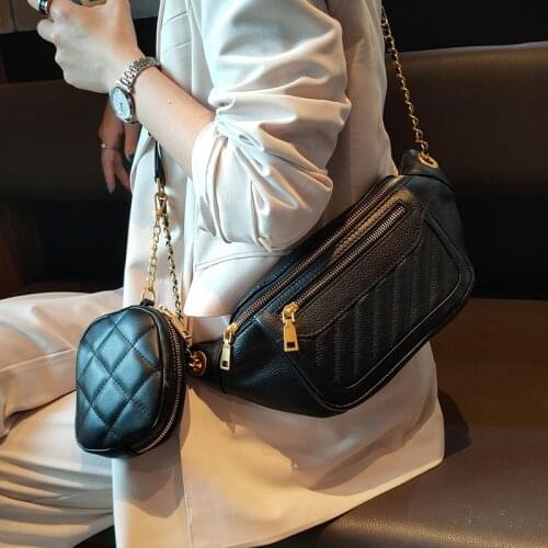 BRIGGS Genuine Cow Leather Waist Packs Chest Bags Waist Chain Belt Bags Fashion Plaid Crossbody Bags Women Female Handbags