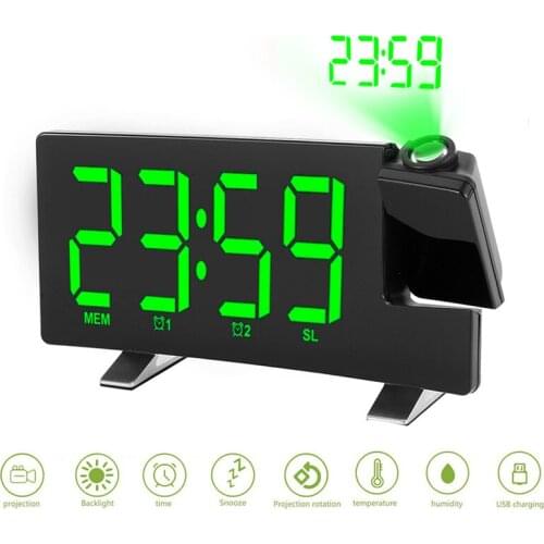 Projection Digital Alarm Clock FM76-108 Band Radio Snooze Function Backlight Projector Desk Timer Speakers LED Clock
