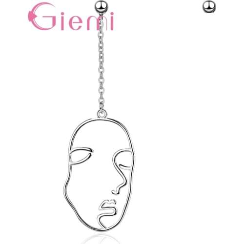 Simple Creative Face Asymmetry Earrings for Women 925 Sterling Silver Metal Fashion Jewelry Engagement Wedding Accessories Gift