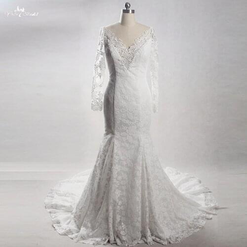 RSW1284 Real Pictures Yiaibridal Long Sleeve Mermaid V Neckline Lace Wedding Dress