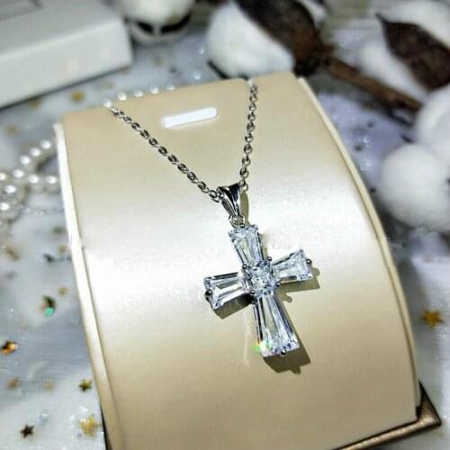 925 Sterling Silver Charm Necklace Jewelry Ladies Wedding Cross Faith AAA Zircon Pendant Necklace Fashion Jewelry Luxury Jewelry