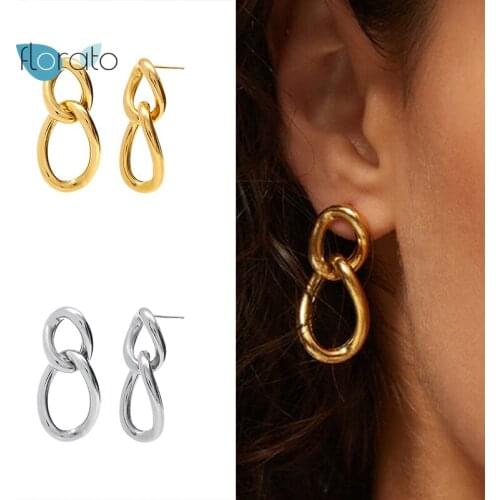 925 Sterling Silver Double Ring Metal Pendant Hoop Earrings for Women Gold Silver Color Rock Punk Earring Fashion jewelry