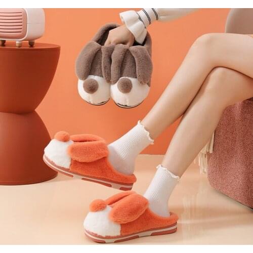 Men Women Slippers Winter Warm Dog Cartoon Cute Flip Flop Shoes Couple Home Fashion Non-slip Flat Indoor Casual House Slides