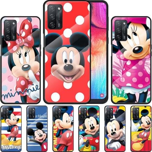 Cute Mickey Disney Mouse for OPPO Realme 7i 7 6 5 Pro C3 XT A9 2020 A52 Find X2Lite Luxury Tempered Glass Phone Case Cover