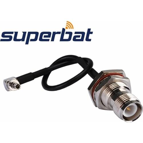 Superbat RP-TNC Jack Bulkhead with O-ring to CRC9 Right Angle 3G Pigtail Cable RG174 15cm