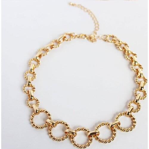 GSOLD Trendy Geometric Exaggerated Hemp Wreath Stitching Necklace Handmade Metal Stackable Clavicle Chain Hip Hop Jewelry