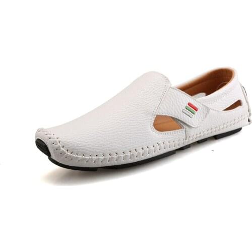 Summer Shoes Men Fashion Split Leather Breathable Men Casual Shoes Black White Designer Sneakers Flat Driving Moccasin Loafers