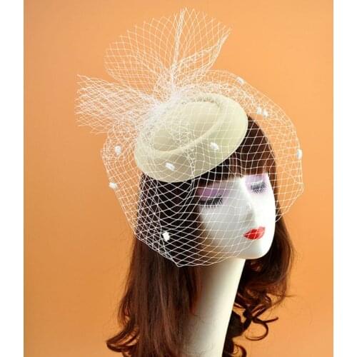 Womens Felt Fascinator Hat Topper Mesh Fishnet Veil Small Plush Wave Point Hair Clips Wedding Bridal Cocktail Headwear F25 21