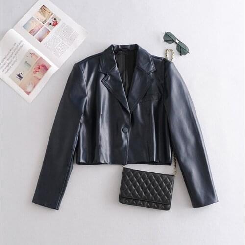 Short PU Faux Leather Blazers Women Leather Jacket Coat Brand New Womens Jackets Outerwear Ladies Coats Female Leather Suit