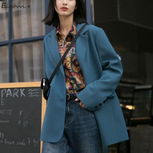 Womens Blazer 2021 Spring Autumn Blue Double Breasted Leisure Top Elegant Casual Qualited Coat Office Top Outerwear Jackets