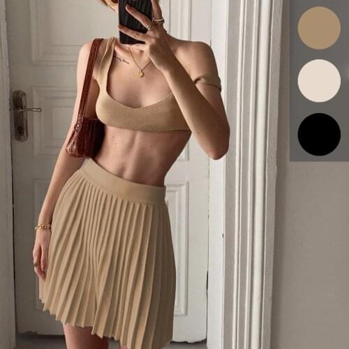 Autumn Skirt And Top Bra Suits Two Piece Sets Women Pleated Skirts Summer Sexy Outfit 2021 Winter Chic Knitwear Tracksuits C3201