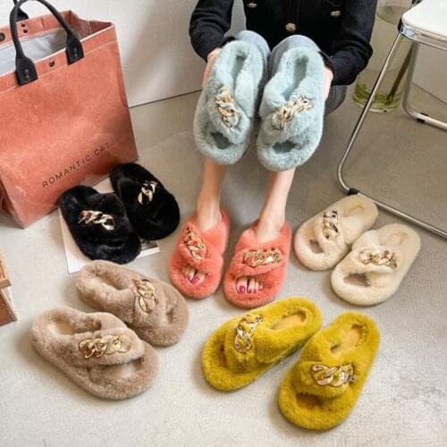 Winter Fake Fur Slippers Women Plush Warm Home Sliders Womens Indoor Floor Fur Shoes EU 35-42 Ladies Slippers