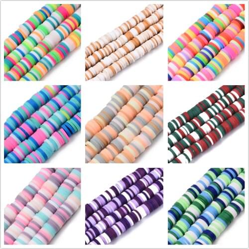 10 Strands Colorful Flat Round Handmade Polymer Clay Beads Spacers Loose Bead 6mm 8mm ,about 320~447pcs/strand,15.75''~16.14
