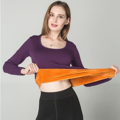 3XL Long Sleeve Single Layer Velvet Thermal Clothing For Women Winter Underwear O-neck Basic Thermos Tops Female Second Skin