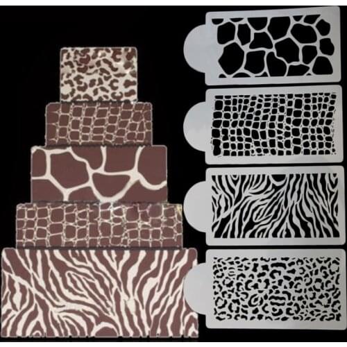 4PC Cake Decorating Bakery Tool Fondant Mold Croco Snakeskin Leopard Zebra Bakeware Baking Fondant Stencil Template Mold E658