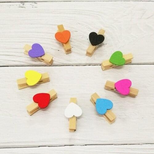 5 PCS Mini Heart Wooden Photo Paper Clamp Craft Arts Clips Wedding Decor Supplies Peach Heart Wooden Clip Clothes Socks Clips